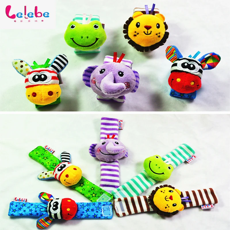 

lelebe Soft Animal Baby Rattles Infant Newborn Plush Sock Hand Wrist Strap Rattles Baby toy Developmental Toy Child gift