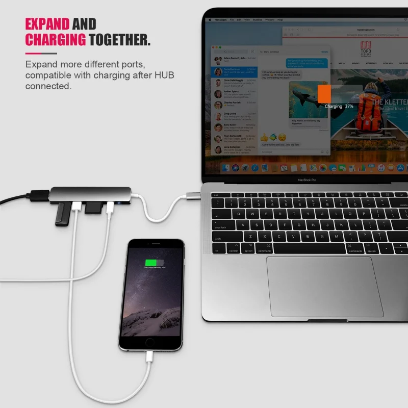 Многофункциональный концентратор типа C для MacBook Pro Thunderbolt 3 USB 1 Type с SD/Micro SD