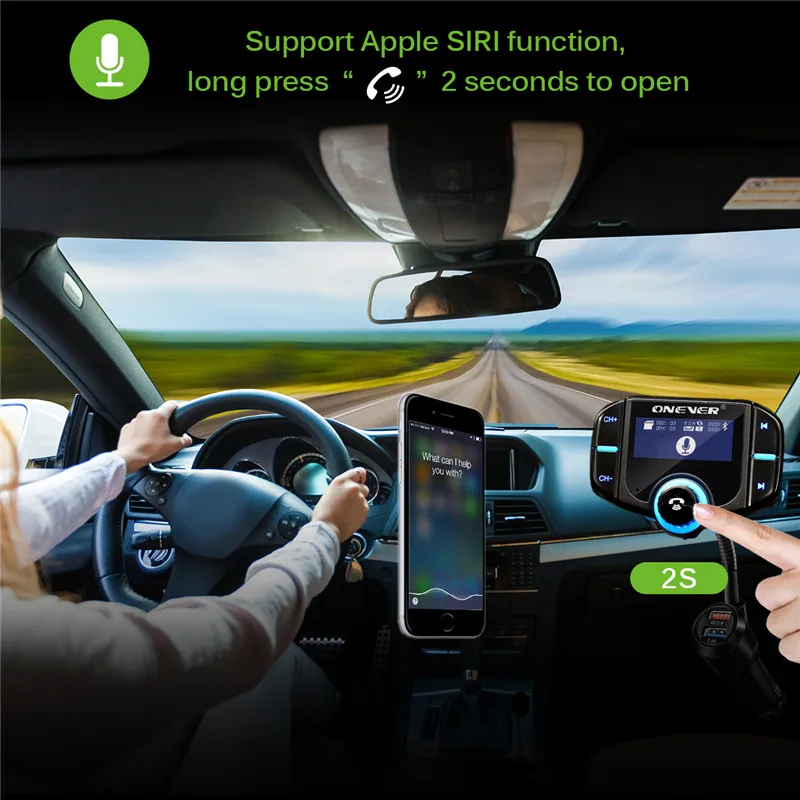 ONEVER FM модулятор передатчик с qc3.0 Dual USB Автомобильное Зарядное устройство Bluetooth