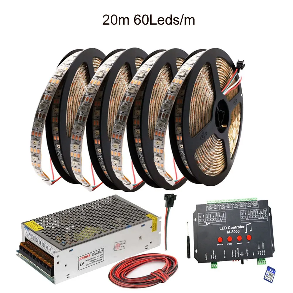Тёплый белый WS2812B WS2812 RGB светодиодный светильник лента M-8000 программируемая 8096 пикселей Музыка RGB Led контроллер DC5V Led Трансформатор комплект - Испускаемый цвет: Тёплый белый