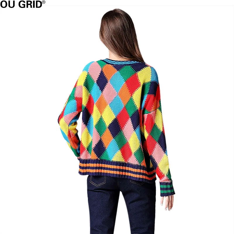 Women Colorful Plaid Sweater Pullovers 2017 Autumn Long Sleeve O-neck Fashion Bottom Casual Jumper New Arrival | Женская одежда