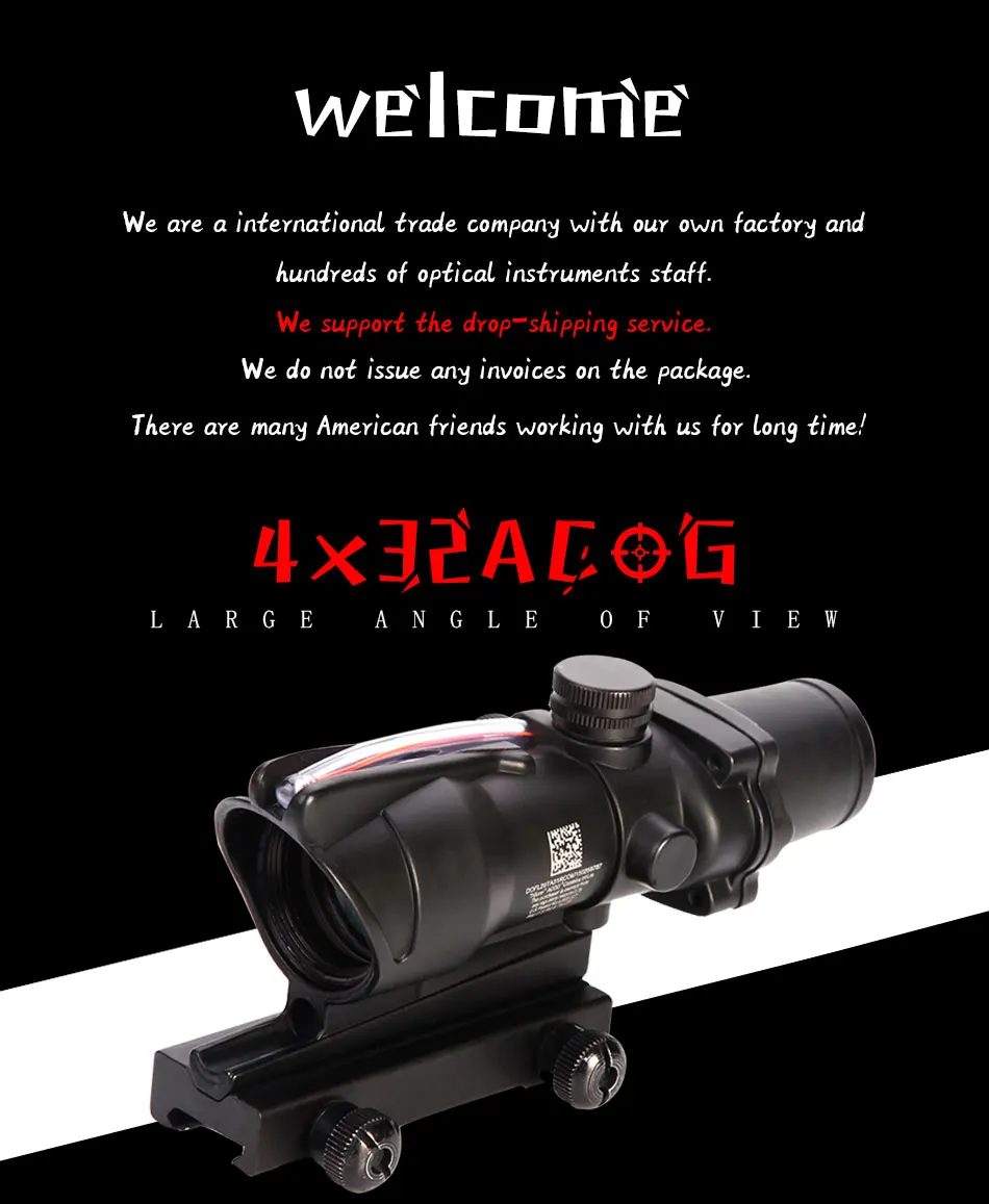 LUGER Охотничий Прицел ACOG 4X32 оптика из настоящего Волокна Красная точка с подсветкой шеврон стекло травление сетка тактический оптический прицел Прицелы