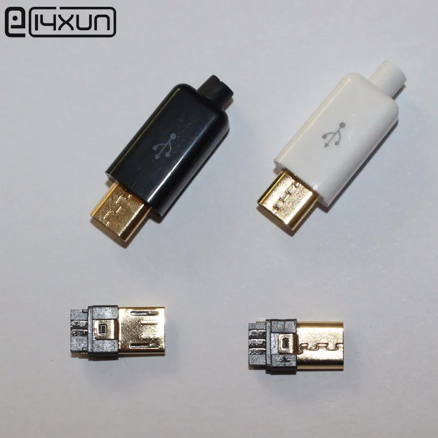 10 комплектов DIY Micro USB Тип B папа 5 контактов четыре шт. в сборе разъем 4 1 черный