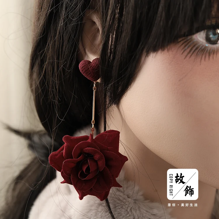 

Princess sweet lolita Hairbands Japanese sweet soft sister KC wine red cyan hairband and earrings handmade women GSH223