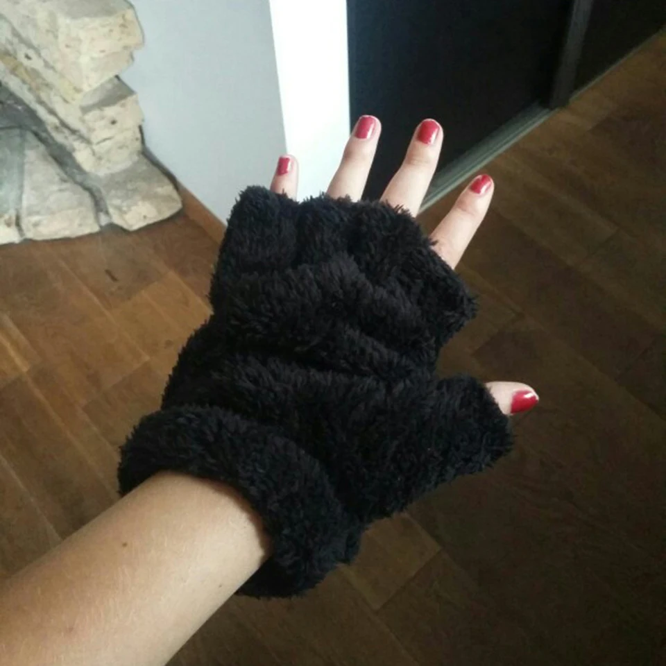 Женские пушистые плюшевые теплые перчатки с медвежьими лапами новинка мягкие