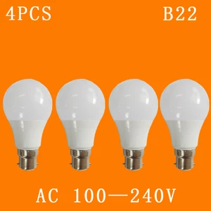 4 шт.лот B22 Светодиодные лампы AC110V,220v,240V домашняя внутренняя лампа постоянного тока с напряжением Холодныйтеплый белый 3w,5w,7w,9w,12w,15w,18 Вт,