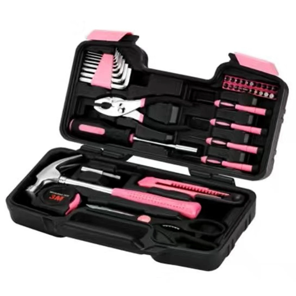 Pink 40pcs Tool Set Household Hand Car Maintenance Tools Kit With Plastic Toolbox Storage Case | Инструменты