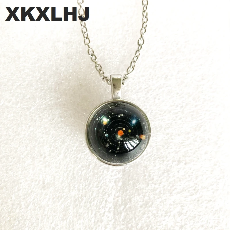 

XKXLHJ Solar System Necklace Pendant Planet Collares Galaxy Double Sided Glass Cabochon Universe Sieraden Star Handmade Jewelry