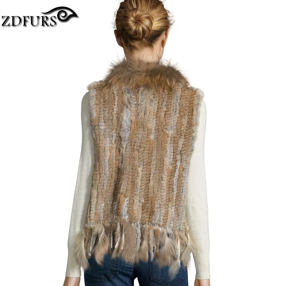 ZDFURS* Высокое качество Горячая Распродажа вязаный жилет из кроличьего меха воротник из меха енота вязаный жилет из кроличьего меха ZDKR-165005