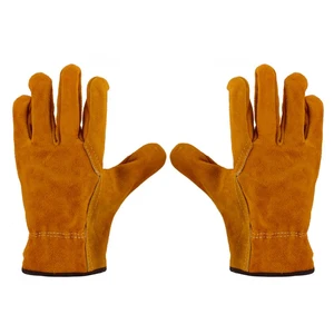 Mayitr 1 Pair Heavy Duty Gardening Gloves Heat-Insulated Gloves Thorn Proof Cowhide Leather Garden Cleaning Supplies Gloves