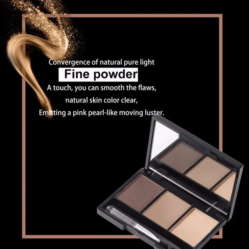3 Color Eyebrow Powder Palette Cosmetic Eyes Makeup Shading Brush Mirror Box Enhancer Beauty Make up Tool | Красота и здоровье