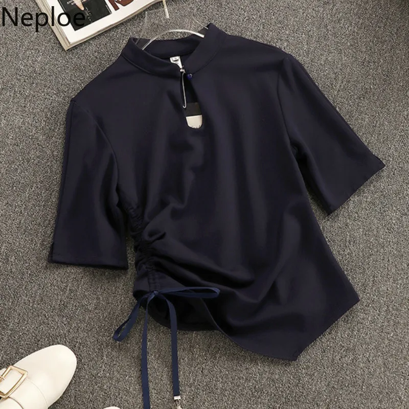 Nepleo 2 предмета наряды для женщин нестандартная водолазка короткий рукав шнурок