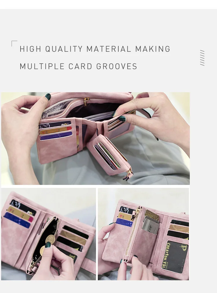 Женский кожаный бумажник, матовый кошелек, короткий, Cartera Mujer, милый, три раза, много карт, женский кошелек