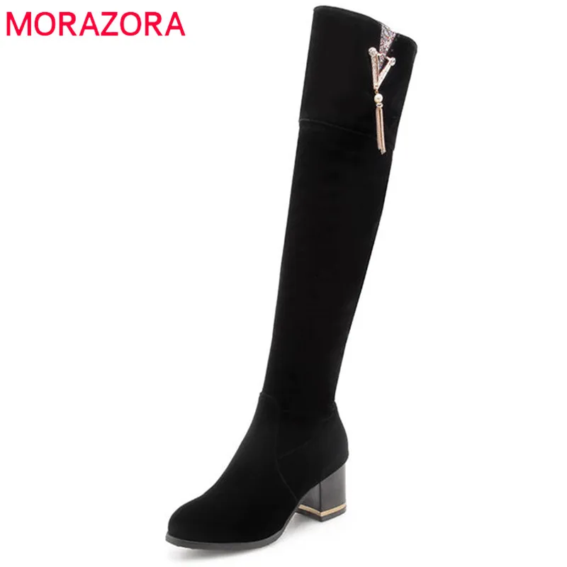 MORAZORA new arrival over the knee boots women solid colors winter boots round toe square heels long boots casual shoes