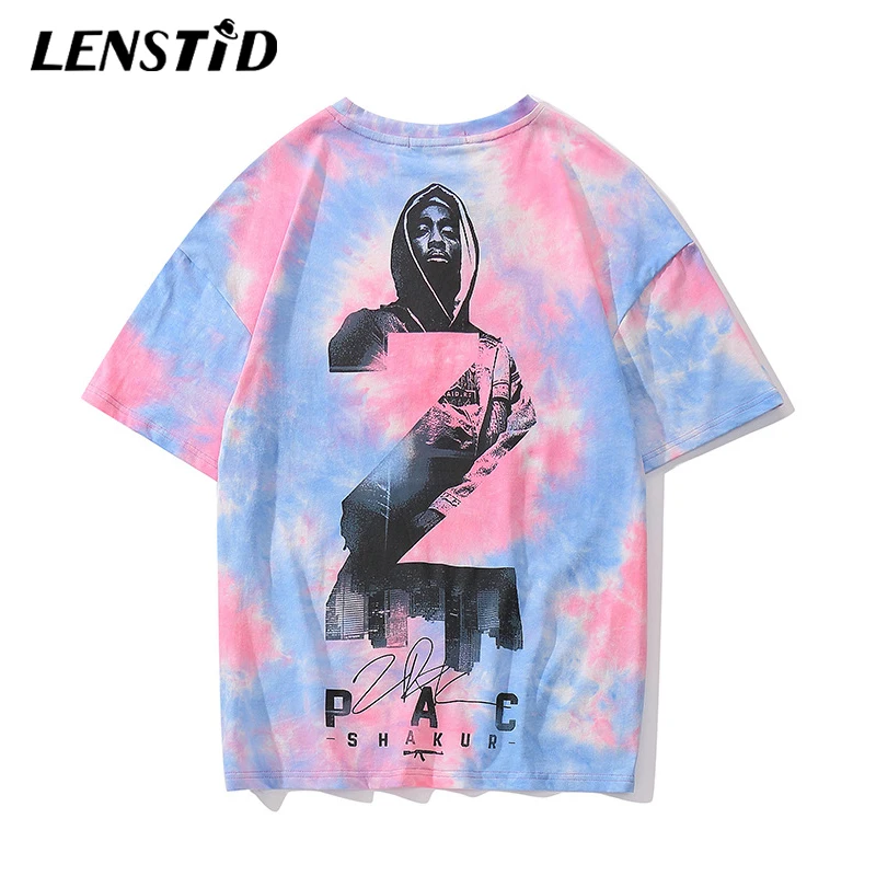 LENSTID 2Pac Тупак Шакур печати Tie Dye футболки хип хоп Повседневное короткий рукав топы