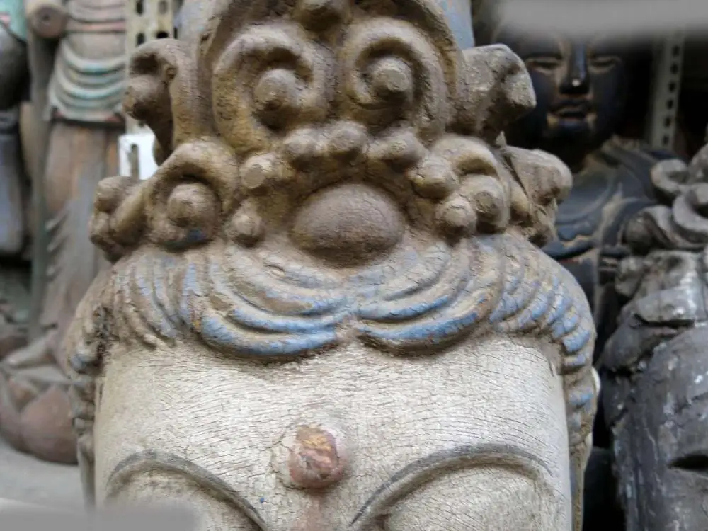 26 &quotКитай старого дерева ручной работы резные буддизм Кван-инь глава скульптура