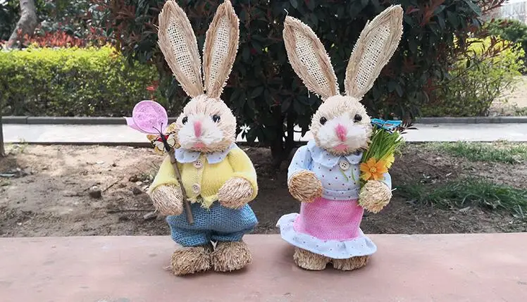 

35cm straw rabbit. Sen home furnishing shop decoration ornaments foreign trade hand-made shooting props