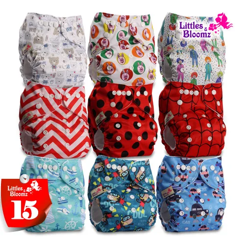 [Littles и Bloomz] 9 шт./компл. Детские моющийся многоразовый реальная тканевые Карманные Подгузники 9 Подгузники/подгузники и 0 из микрофибры вставки в одном комплекте - Цвет: 15