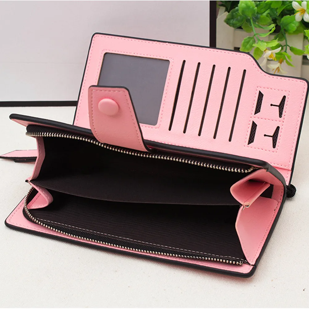 Женский кошелек MOLAVE длинный однотонный на застежке с отделением для карт и фото