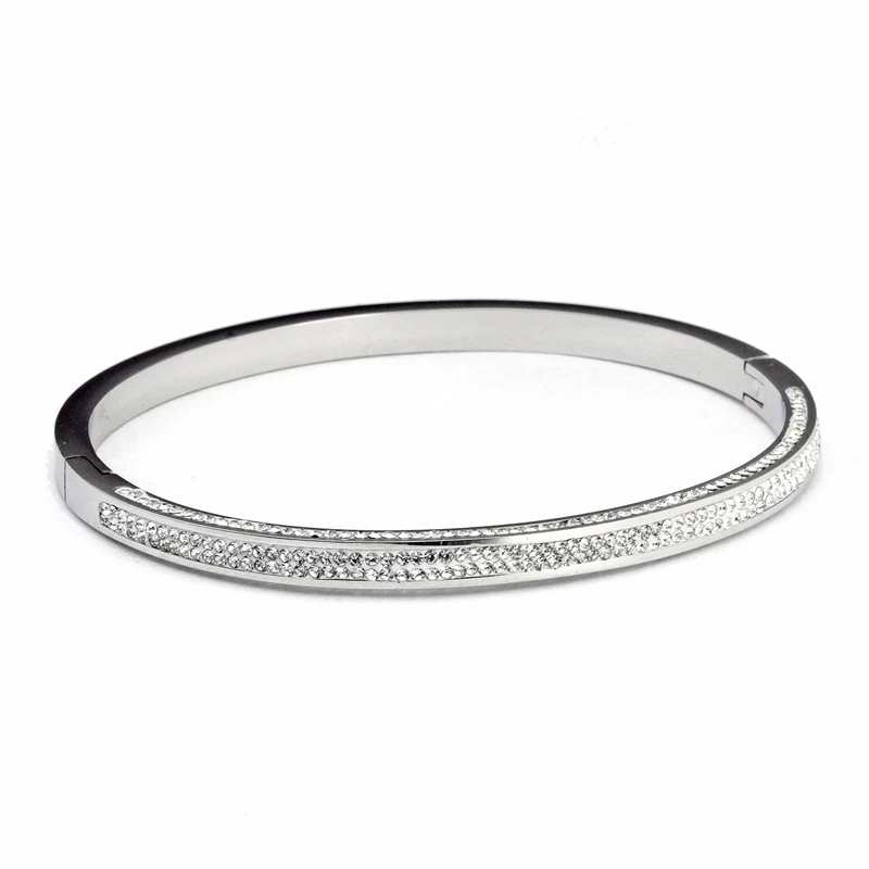 silver color Очаровательные браслеты из нержавеющей стали с фианитами, браслеты для женщин, позолоченные браслеты на запястье, Модные женские ювелирные изделия,, подарок - Окраска металла: silver color