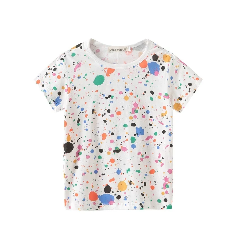 

Children's Garment Short Sleeve Children T Pity Pure Cotton Printing Catamite Undershirt Child A Doodle Paint Jet Generation