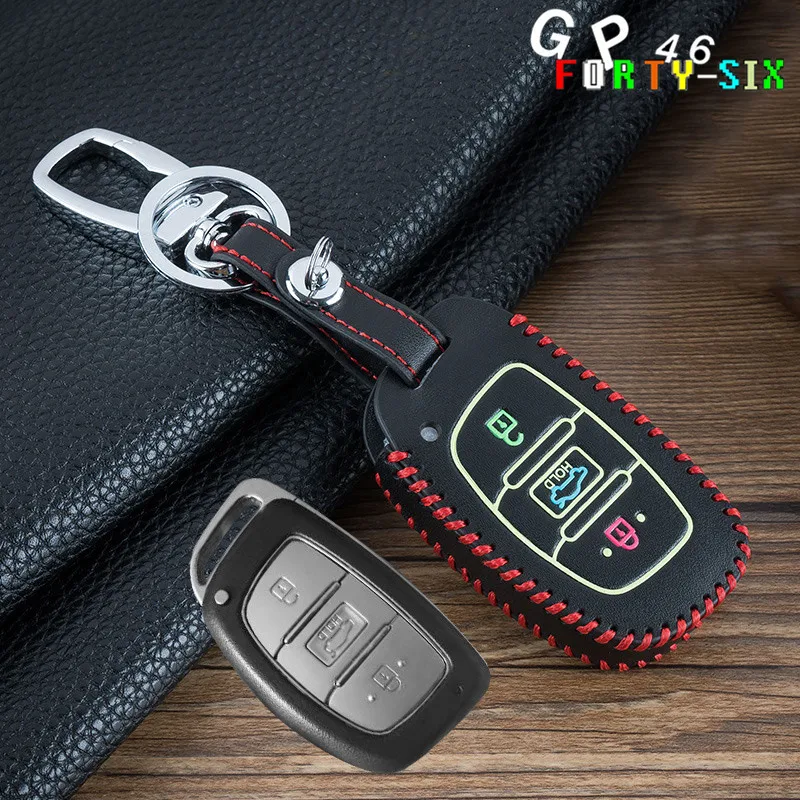 Светящийся кожаный смарт чехол GPFORTYSIX для автомобильного ключа Hyundai Mistra Sonata Fe I30 IX20