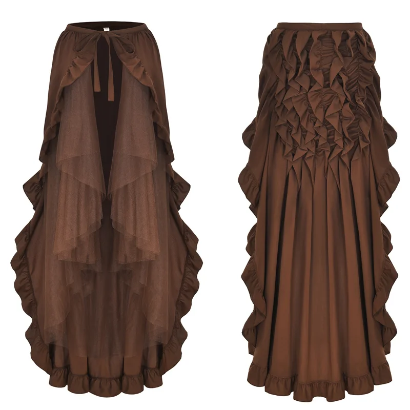 Women's Steampunk Victorian Skirt Lace Up 2 Layer Ruffles Tulle Asymmetrica Medieval Renaissance Corset Skirts Plus Size | Женская