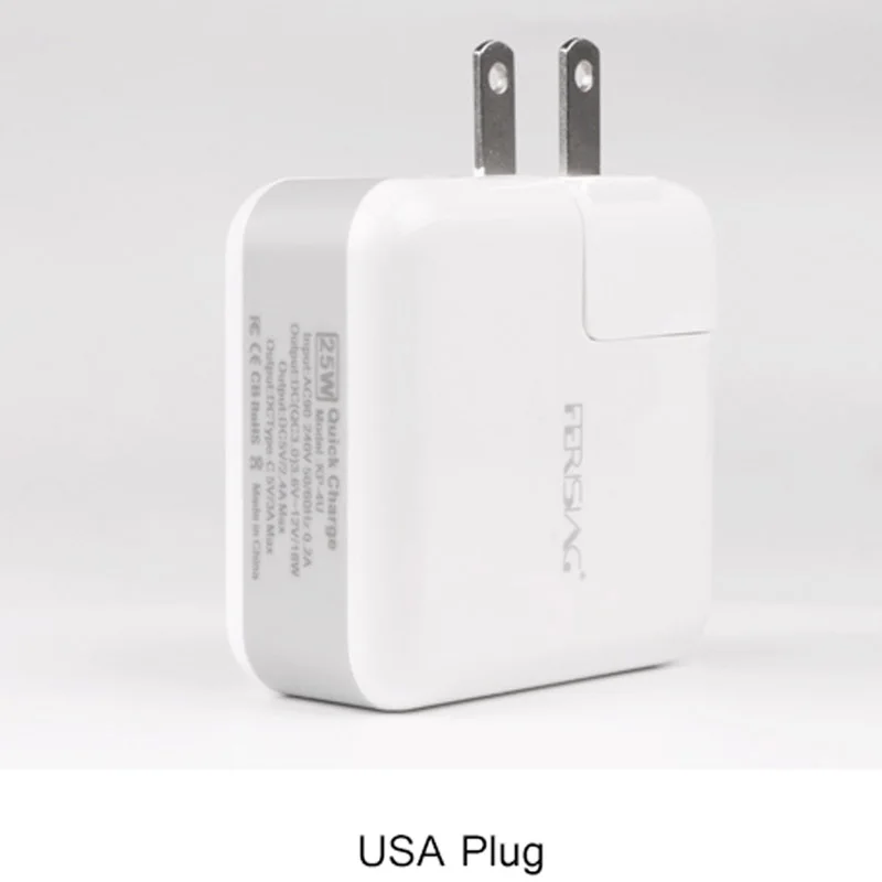 США FERISING универсальное 25 Вт быстрое зарядное устройство Quick Charge 3,0 USB дорожное настенное зарядное устройство адаптер портативное зарядное устройство с европейской вилкой с type C домашнее зарядное устройство - Тип штекера: США