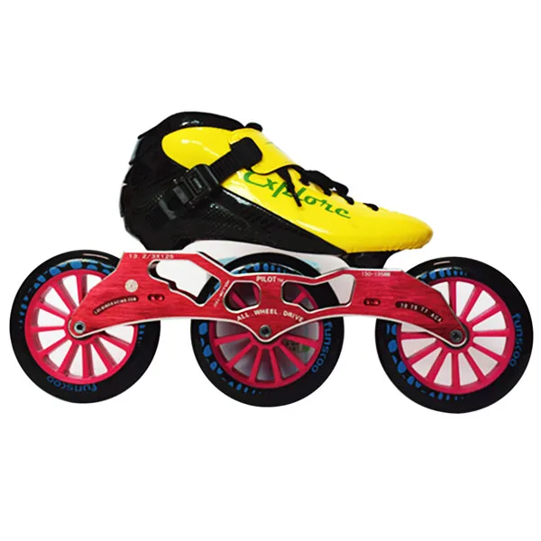 ISPORTS скоростные роликовые коньки из углеродного волокна для соревнований 3*125 мм уличные гоночные коньки для детей и взрослых SH56 - Цвет: Yellow  Red