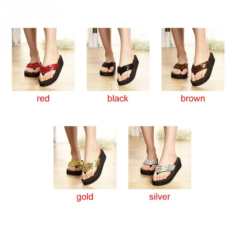 

New Women Non-Slip Bling Sequins Beach Slippers Flip Flops Platform Wedges Summer Sandals Casual Shoes #928