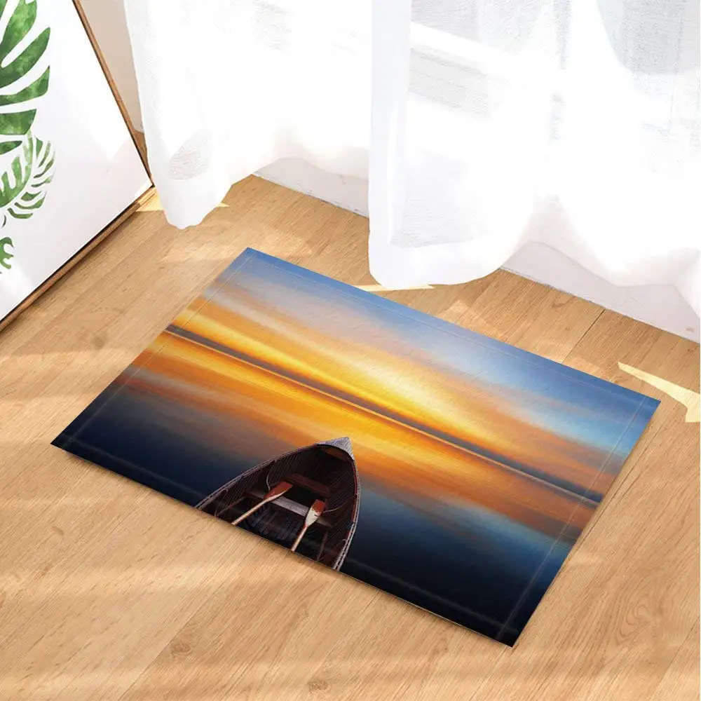 Sea Bath Rugs By Creativity Ocean Dusk Wooden Boat Sunset Glow Non-Slip Doormat Floor Entryways Indoor Front Door Mat | Дом и сад