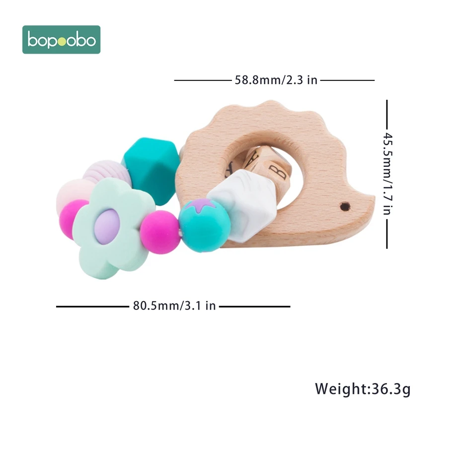 Hedgehog Bracelet Bopoobo 1 шт. Beech Animal браслет для прорезывающихся зубов персонализированные Индивидуальные Детские имя силиконовые в форме цветка деревянные погремушки милые игрушки "Кролик" кольцо - Цвет: Hedgehog Bracelet