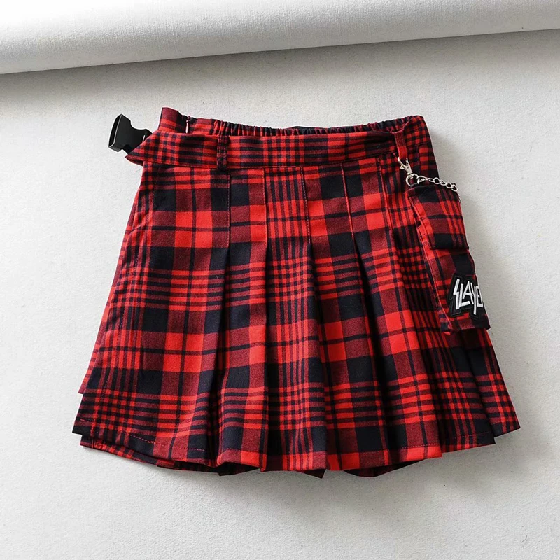 Женская мини-юбка с запахом в клетку с роговой пряжкой Preppy Stylr mini Skort