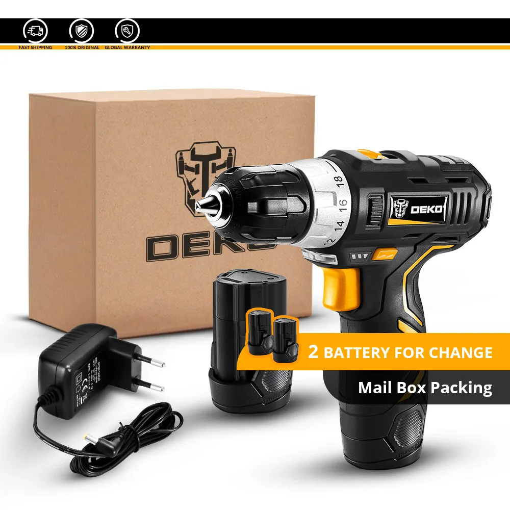 2 Battery Set DEKO GCD12DU3 12 В Макс бытовой Электроинструмент электрическая отвертка со светодиодный светильник 2 скорости Аккумуляторная дрель с 2 литиевой батареей - Цвет: 2 Battery Set