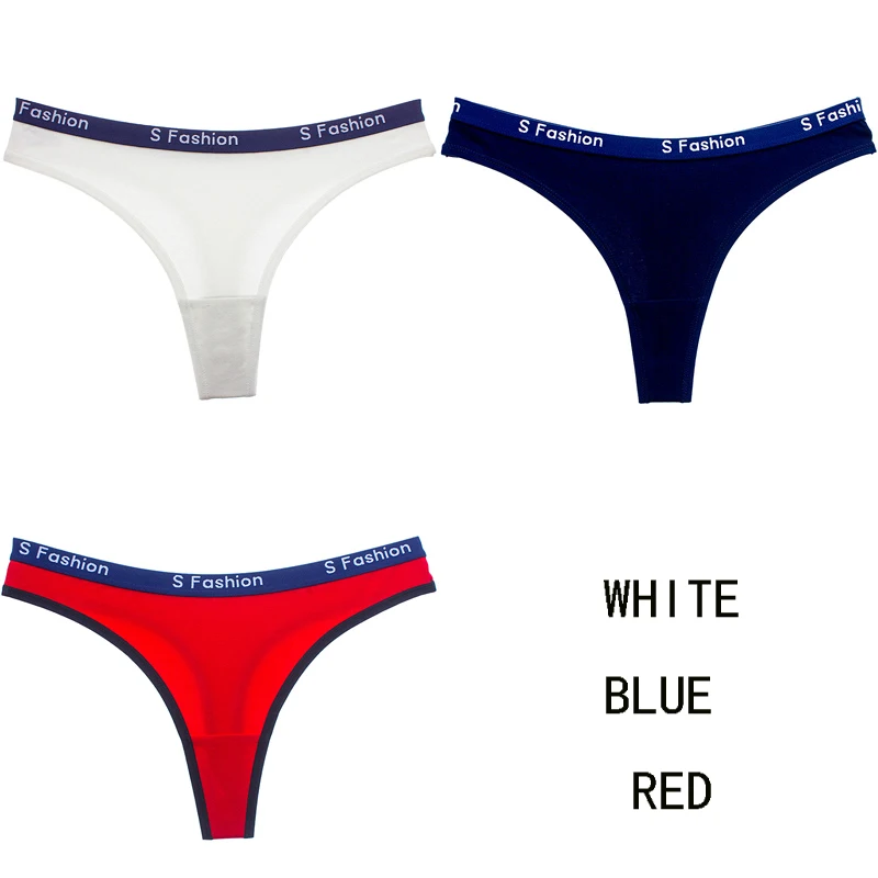 whitebluered JERRINUT, 3 шт., сексуальные трусики, стринги, нижнее белье для женщин, бесшовные трусики, Спортивное нижнее белье с буквами, хлопковые стринги, женские трусы - Цвет: whitebluered