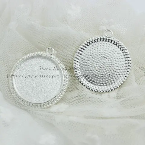 

Sweet Bell Free shipping 15pcs/lot Alloy Cameo Round Cabochon Settings 32*36mm(Fit 25mm dia) Silver Photo Charm Pendant 6B994