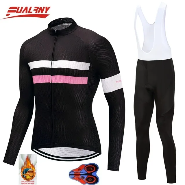 FUALRNY Long sleeve Ropa Ciclismo Cycling Jersey set 9D gel/winter Thermal Fleece/MTB Bike For Man Chest fluorescence 2018 Team | Спорт и