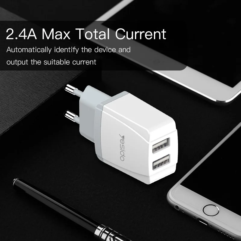 Yesido YC21 двойное настенное зарядное устройство USB с кабелем Micro USB для iPhone X XS 8 7 samsung Xiaomi быстрое зарядное устройство USB адаптер EU штекер