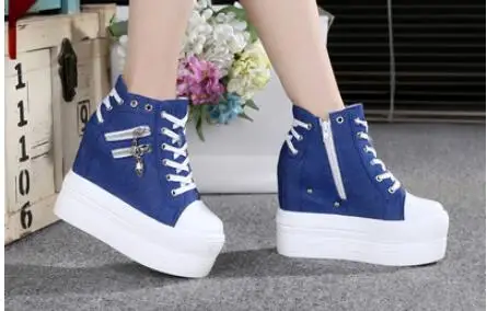 Новые женские холщовые туфли с высоким верхом повседневные на платформе 2019 г. |