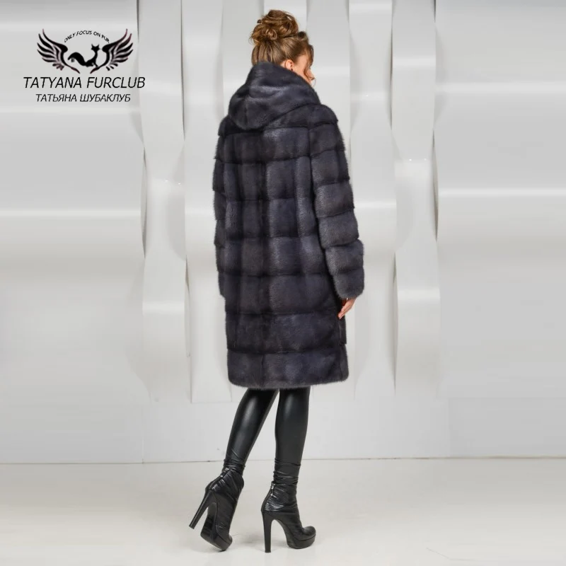 Tatyana Furclub Роскошная длинная норковая шуба с капюшоном, настоящая шуба из натурального меха, женская шуба женская куртка, норковая шуба