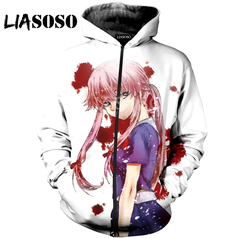 6 LIASOSO, 3D принт, для женщин и мужчин, аниме, дневник будущего, Yuno Gasai, с капюшоном, пуловер, толстовки, повседневная куртка на молнии, HarajukuX0702 - Цвет: 6