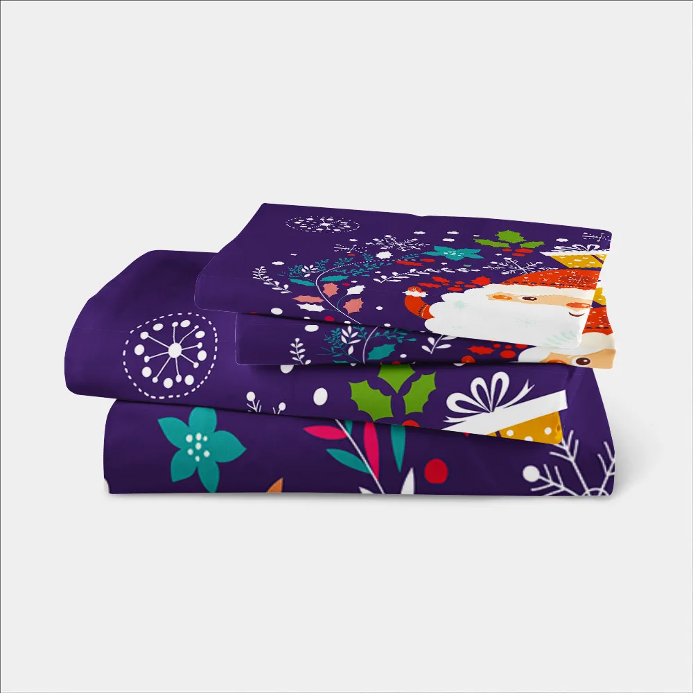 

Colorful Christmas Bedding Set Cartoon Santa Claus Duvet Cover Set Plant Flowers Print Bed Cover Festival Gift Home Decor D30
