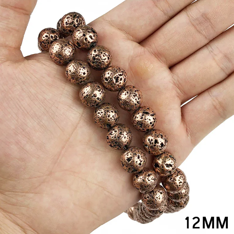 12MM 31pcs JHNBY красная бронза медный натуральный вулканического камня гематита 4/6/8/10/12 мм круглые бусины для изготовления ювелирных изделий Браслеты рукоделие своими руками аксессуары - Цвет: 12MM 31pcs