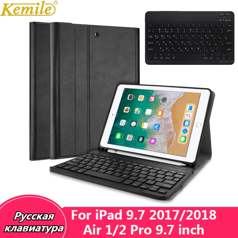 Русская клавиатура для iPad 6th 9 7 2018 с чехлом bluetooth W Карандаш крышка держатель Air 1/2 Pro