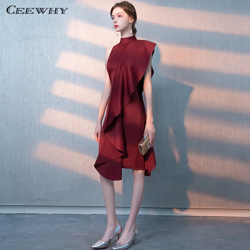 burgundy CEEWHY вечернее платье с высоким воротником, короткие платья для выпускного вечера, бордовое вечернее платье Abiye Gece Elbisesi, вечернее платье - Цвет: burgundy