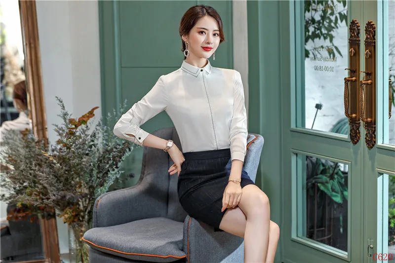 Деловые женские белые блузки деловые костюмы комплект из 2 предметов с юбкой и