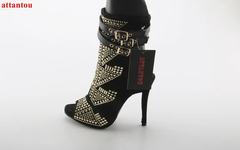 

2017 black suede woman sandals fashion golden rhinestone decor bling bling high heels peep toe female pumps party dress shoes