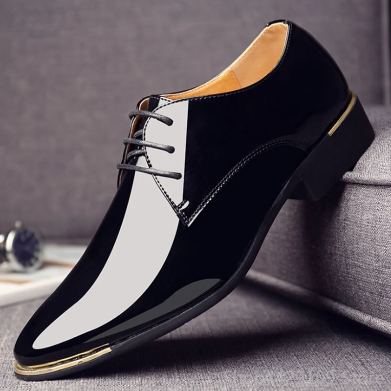 Мужские свадебные туфли из лакированной кожи Цвет черный синий коричневый белый