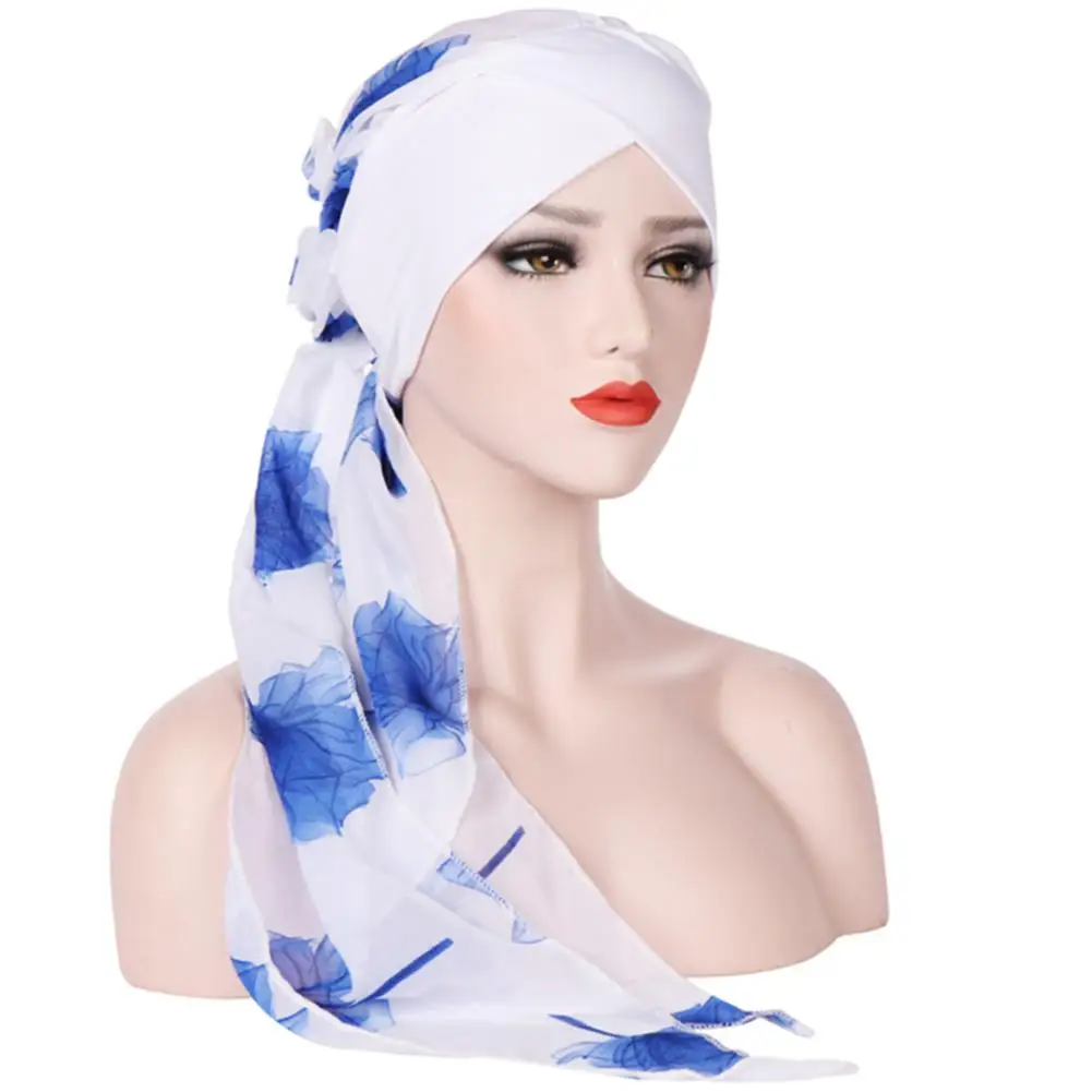 Muslim Women Printed Hijabs Hats Turban Head Scarf Chemo Cancer Cap Hair Loss Hat Long Tail Bow Bonnet Wide Band Wrap | Аксессуары для