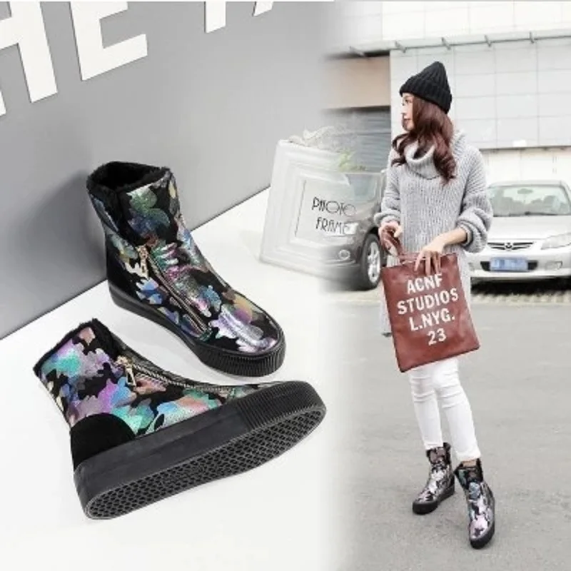 2018 новые женские зимние плюшевые ботильоны женская обувь на платформе Модные